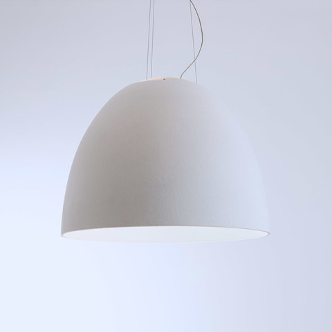 Artemide Nur Acoustic INTEGRALIS pendant lamp with large white dome-shaped shade suspended by thin cables