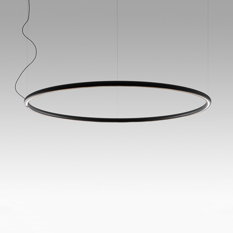 Artemide Alphabet of Light Architectural Outdoor: grande lampada a sospensione LED circolare nera appesa a sottili cavi
