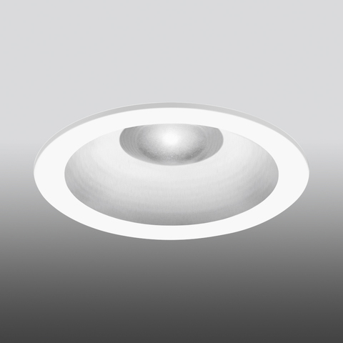 Artemide Parabola recessed ceiling downlight with white circular trim and brushed silver parabolic reflector housing LED source