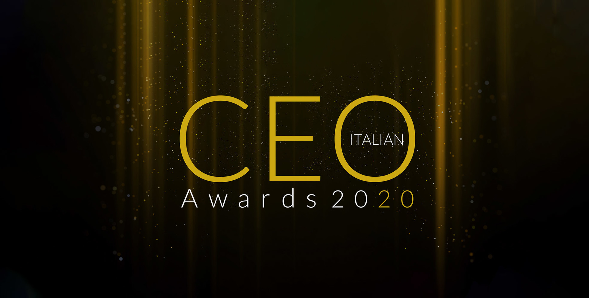 CEO Italian Awards 2020 logo on dark golden background with glowing light effects