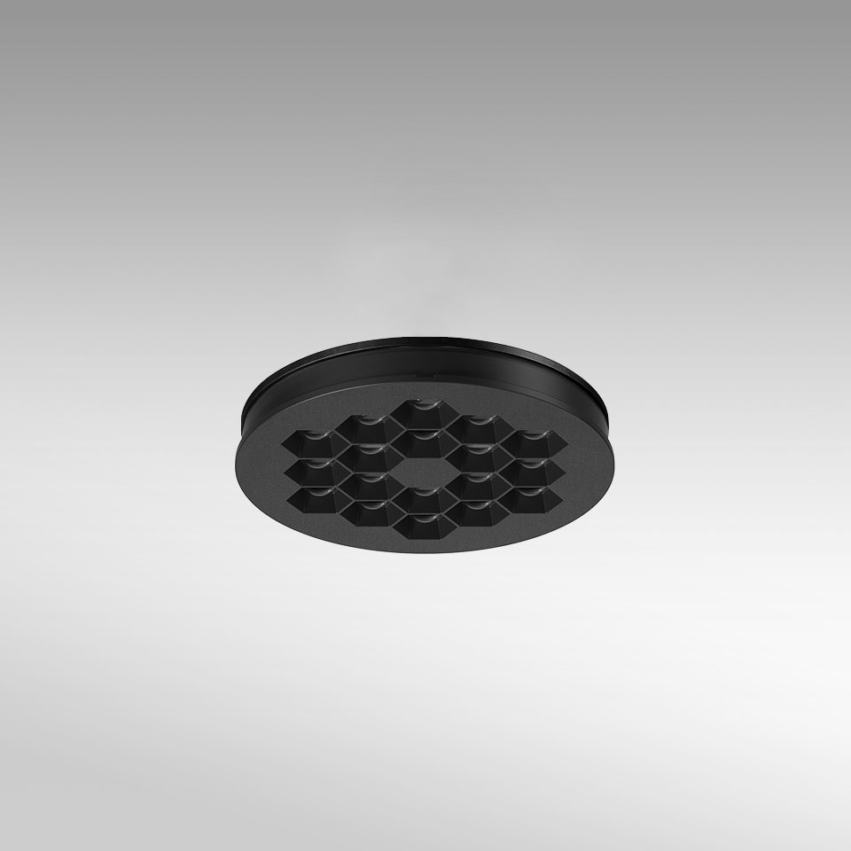 Faretto da incasso a soffitto Artemide Helgoland nero, forma circolare con griglia a celle esagonali a nido d'ape per il controllo dell'abbagliamento