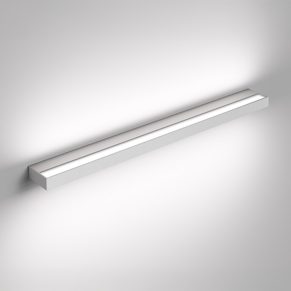 Artemide Hoy Parete wall lamp: sleek horizontal aluminum bar with integrated LED strip emitting soft diffused white light