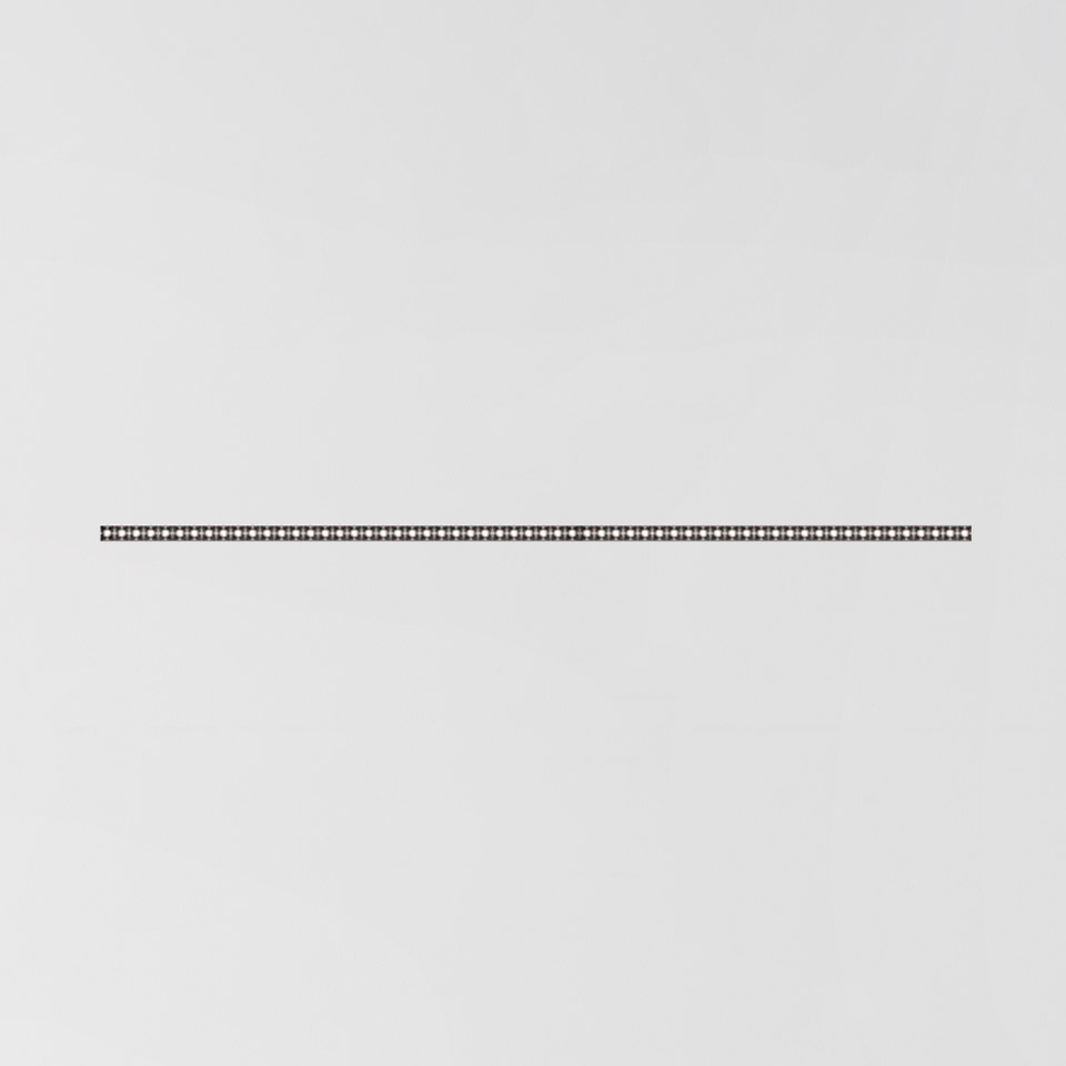 Somnium System linear LED light fixture, ultra-slim horizontal bar with fine perforated detail, mounted on white ceiling