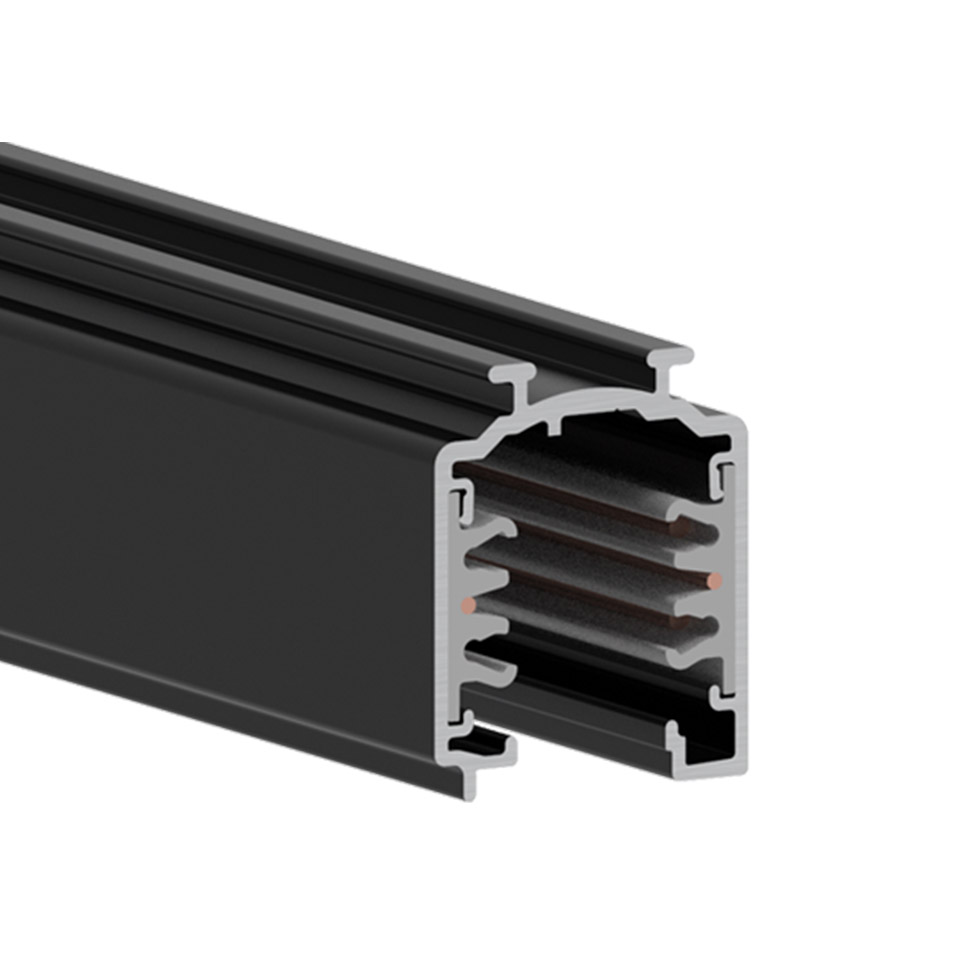 Artemide Vector Track 230V: binario per illuminazione in alluminio anodizzato nero con conduttori a 3 circuiti per installazione modulare