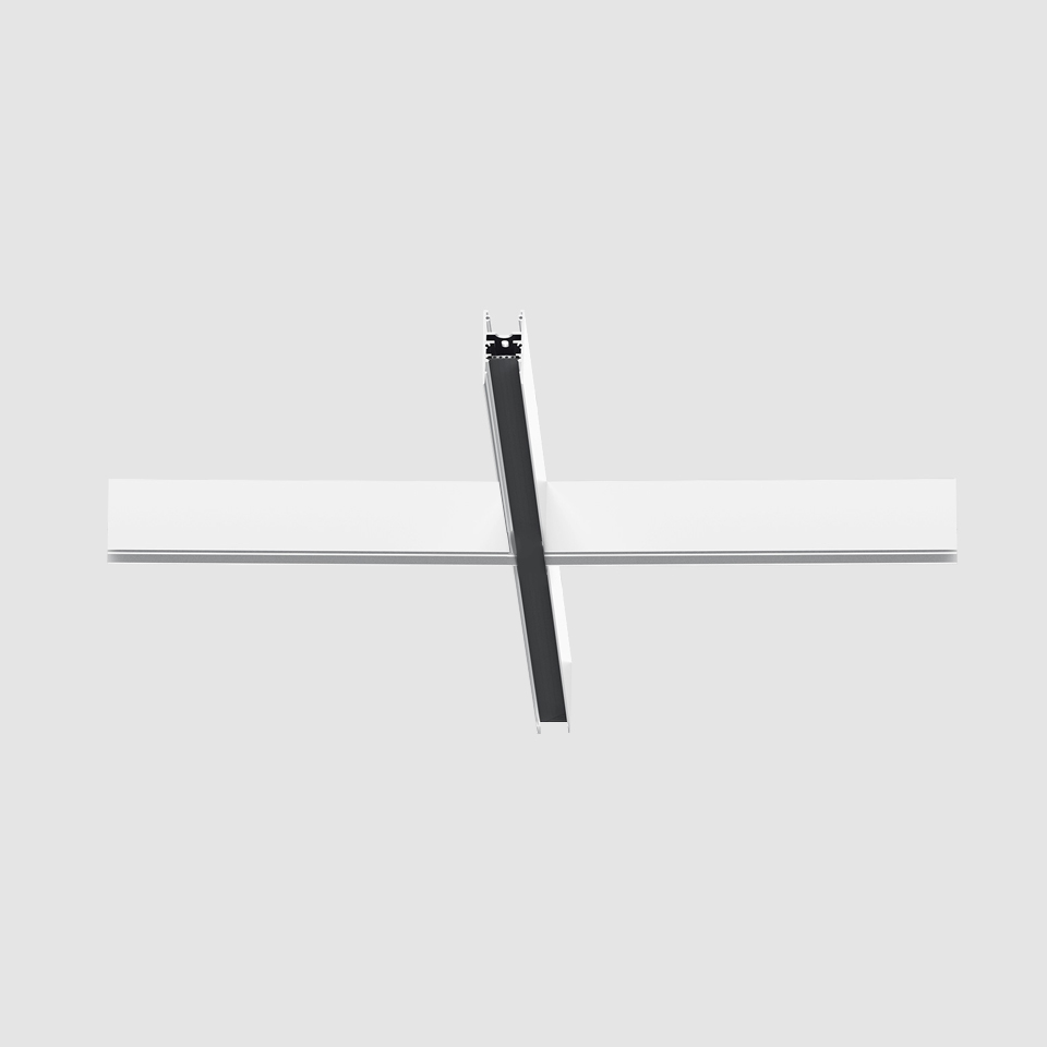 Artemide A.24 Emissione Sharping: white recessed linear LED fixture with angled dark blade attachment for directional light shaping