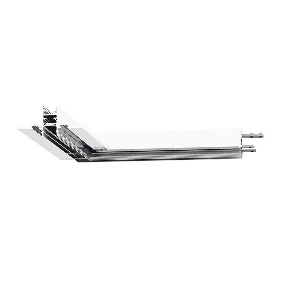 Binario magnetico A.24 Artemide: profilo LED lineare da incasso sottile in alluminio bianco e grigio, visto in prospettiva