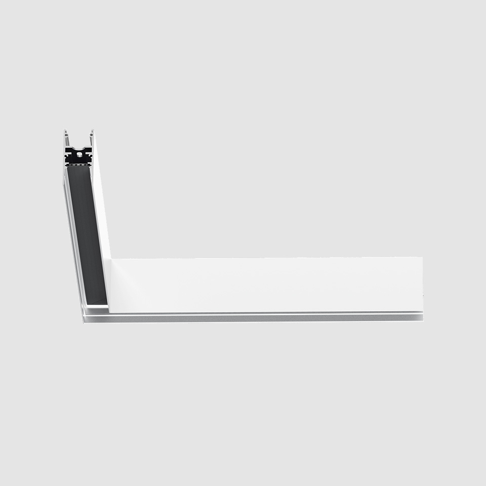 Connettore angolare per binario magnetico Artemide A.24, profilo in alluminio bianco a forma di L per sistema di illuminazione a soffitto incassato