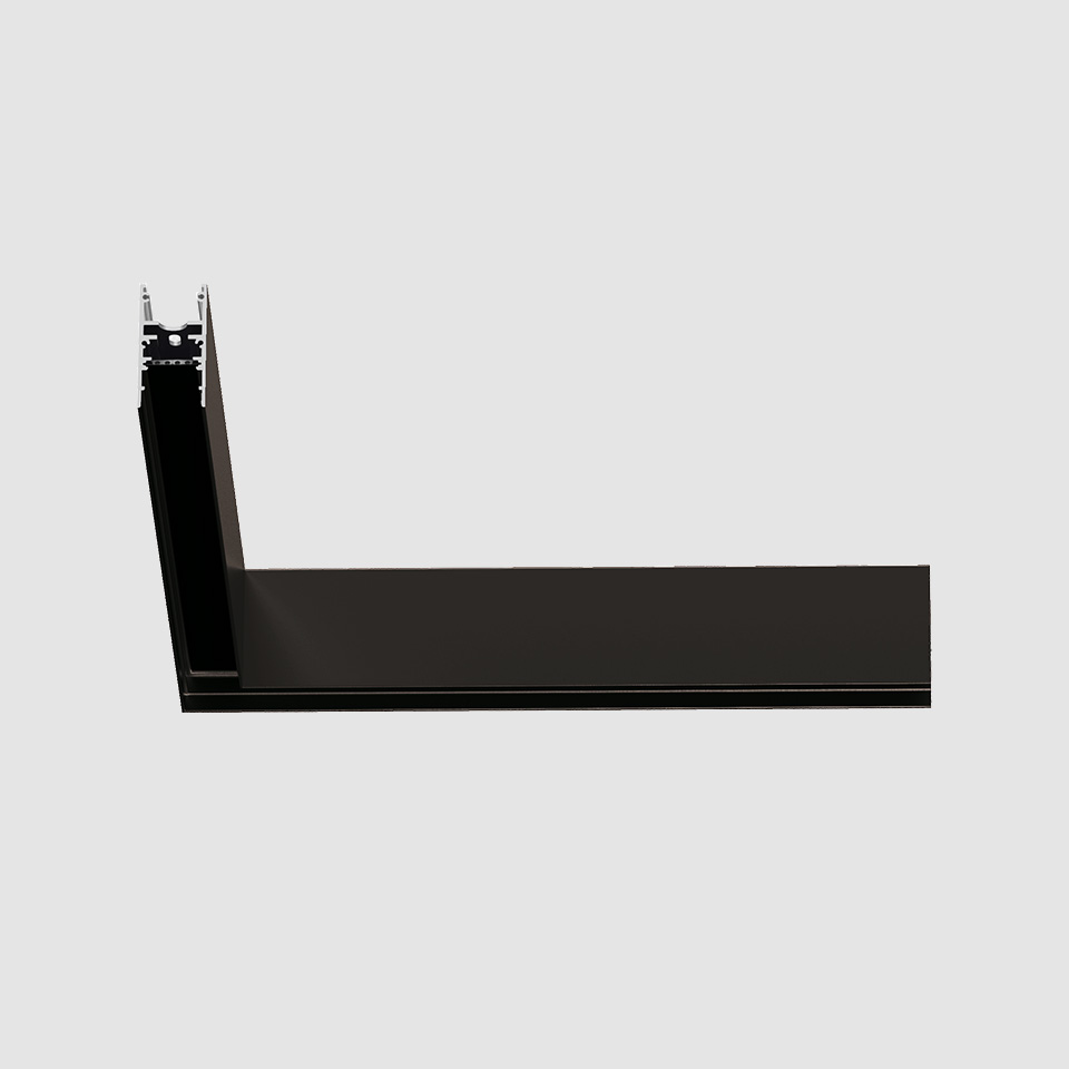 Connettore angolare per binario magnetico Artemide A.24 in nero opaco, profilo a L per installazione a soffitto incassata