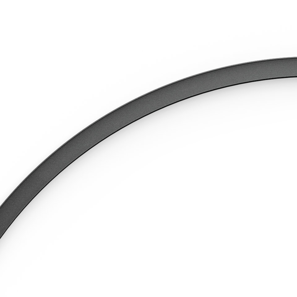 Connettore curvo per binario magnetico Artemide A.24 in nero opaco, con profilo ad arco di quarto di cerchio elegante