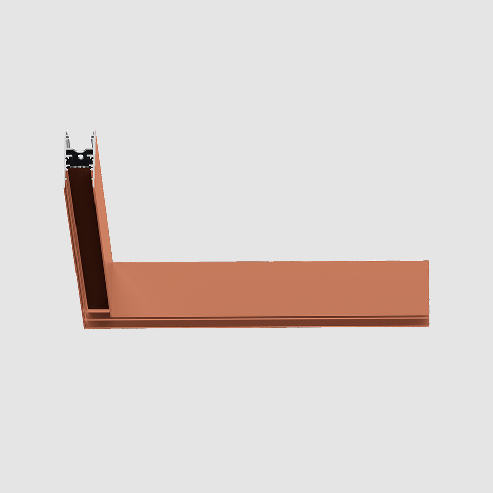 Artemide A.24 Emissione Sharping copper-finish L-shaped architectural recessed lighting profile, cross-section view
