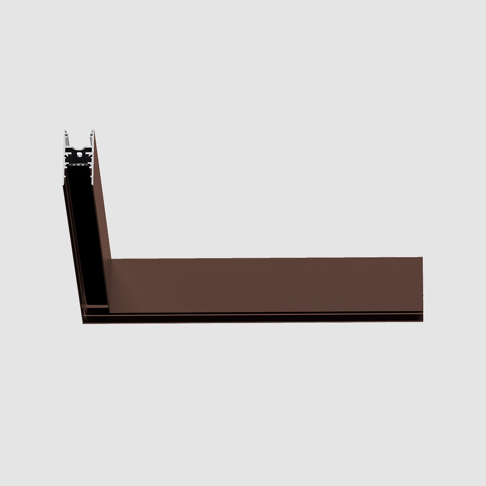 Binario magnetico angolare Artemide A.24 in finitura marrone scuro, profilo in alluminio a forma di L per installazione a incasso