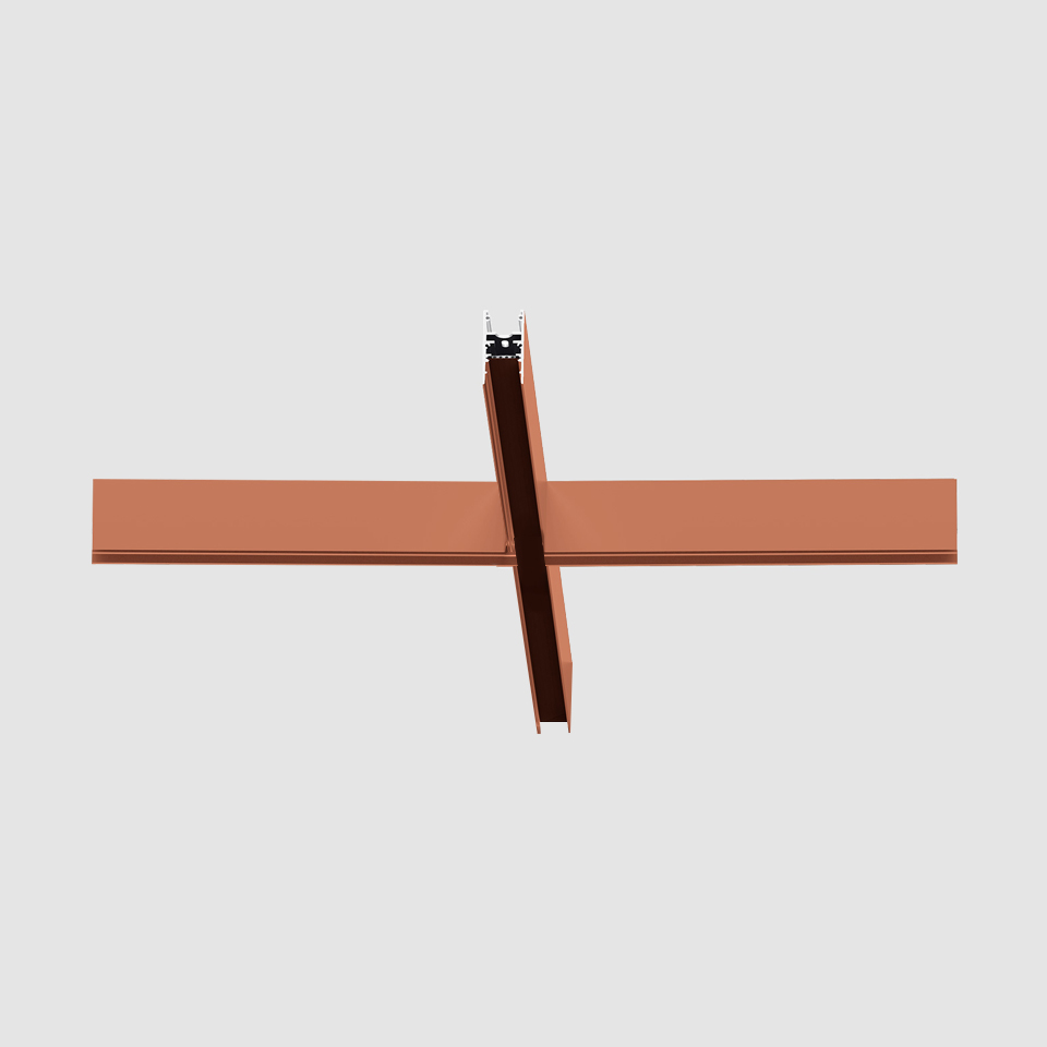 Artemide A.24 Emissione Sharping: two copper-finish linear LED track profiles intersecting at an angle, forming a cross shape