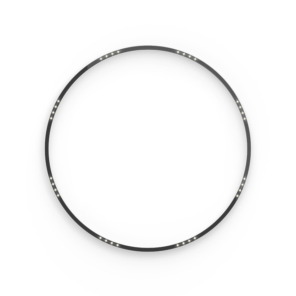 Artemide A.24 Circular Stand-alone pendant light: slim black circular ring with evenly spaced LED light points along its inner edge