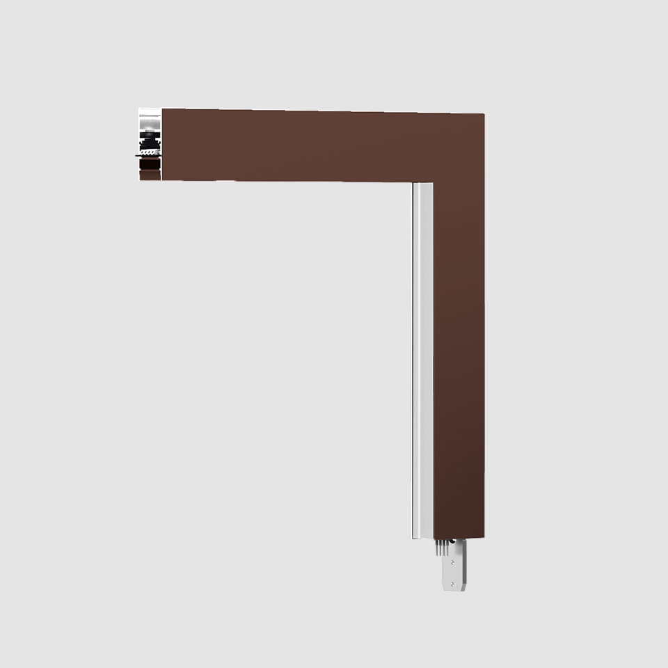 Sistema a binario modulare Artemide A.24 Emissione Diffusa, connettore angolare a forma di L in finitura marrone con bordi argento