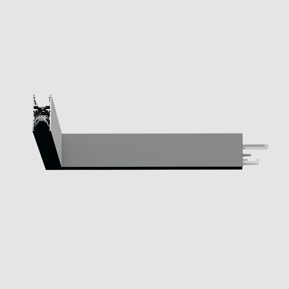 Modulo lineare da incasso Artemide A.24 Emissione Diffusa, profilo orizzontale in alluminio nero e grigio con connettori