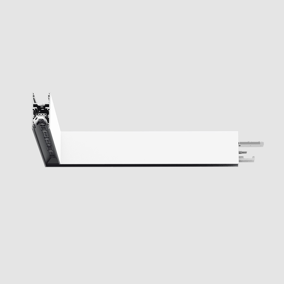 Modulo lineare da incasso Artemide A.24 Emissione Diffusa in bianco, visto di profilo con connettori elettrici a destra