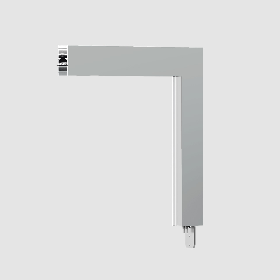 Profilo luminoso modulare Artemide A.24 Emissione Diffusa a forma di L in alluminio grigio con connettore terminale e attacco a binario