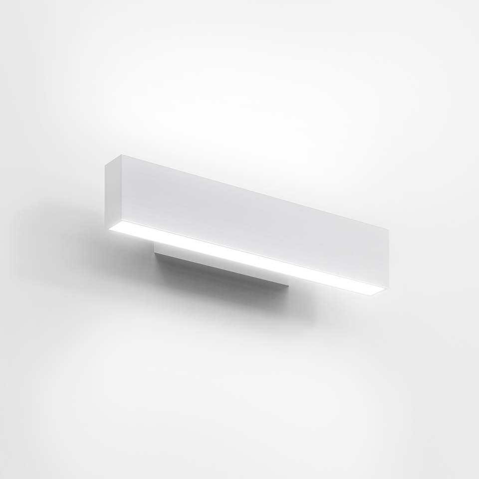 Artemide A.24 Parete wall lamp, white rectangular body emitting diffused light upward and downward via LED strip