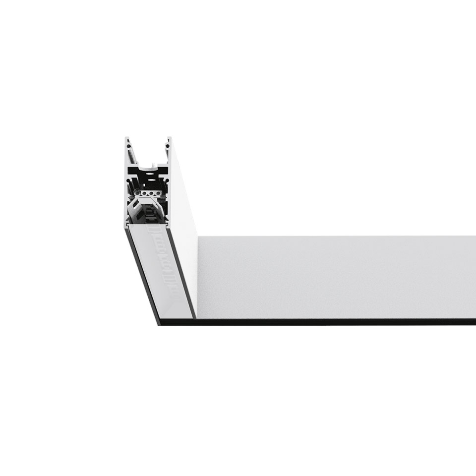 Artemide A.39 Incasso Emissione Diffusa: recessed linear LED profile with diffused light emission, white finish, shown at corner angle