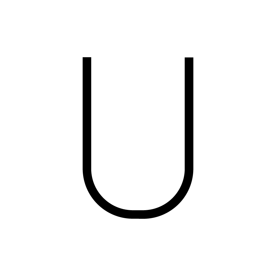 Artemide Alphabet of Light Mini: lettera maiuscola U in nero, progettata per installazioni luminose modulari