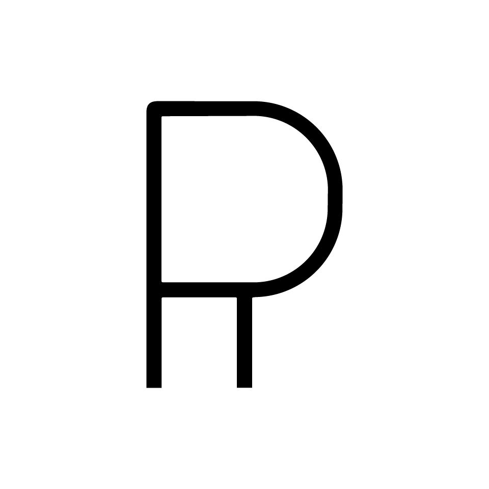 Artemide Alphabet of Light Mini: lettera P in linee nere su sfondo bianco, elemento di design modulare per illuminazione LED