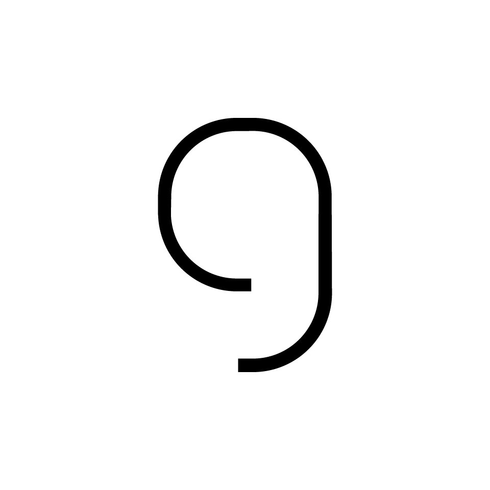 Artemide Alphabet of Light: lettera minuscola 'g' in design minimalista con contorno nero su sfondo bianco