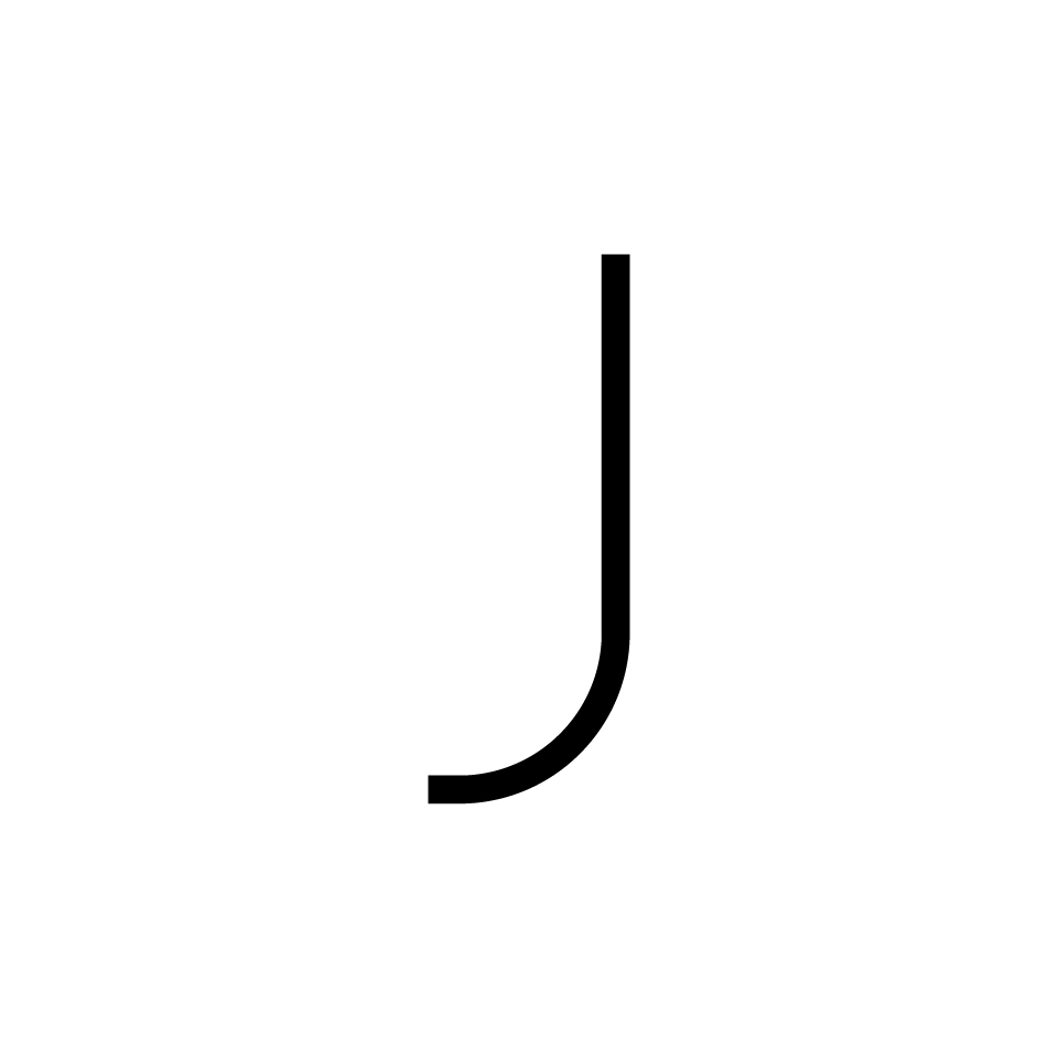 Lettera J in nero, parte del sistema modulare di illuminazione Artemide Alphabet of Light per installazione a parete o soffitto