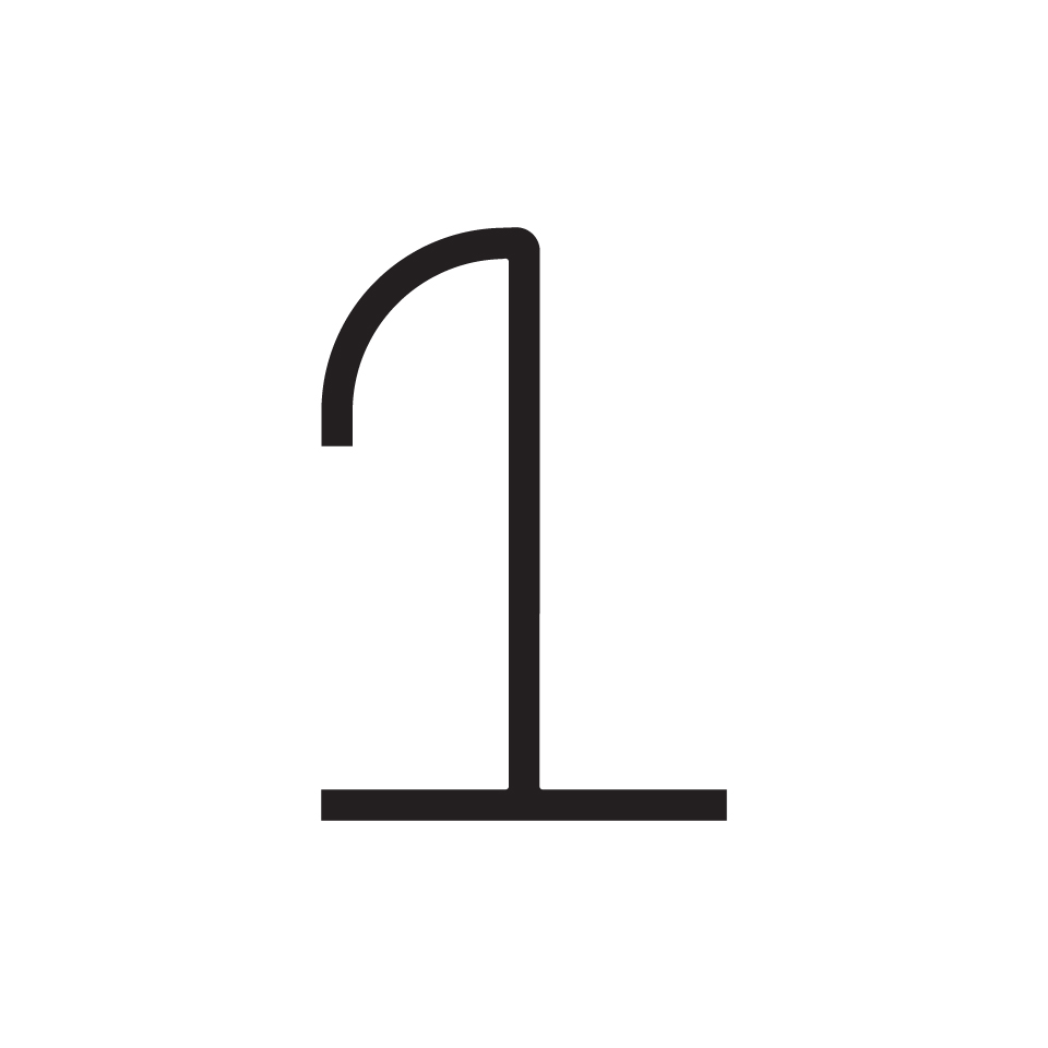 Artemide Alphabet of Light: numero '1' formato da una sottile linea nera con parte superiore curva e base orizzontale