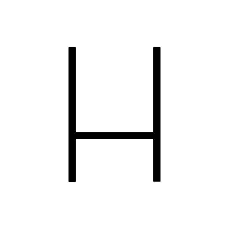 Artemide Alphabet of Light: lettera maiuscola H, design minimalista con due barre verticali collegate da una traversa orizzontale