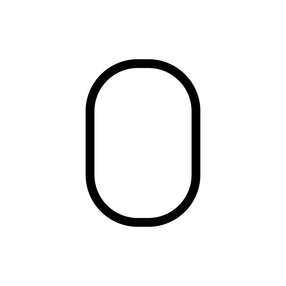 Artemide Alphabet of Light Mini: contorno della lettera O, forma rettangolare arrotondata con bordo nero spesso su sfondo bianco