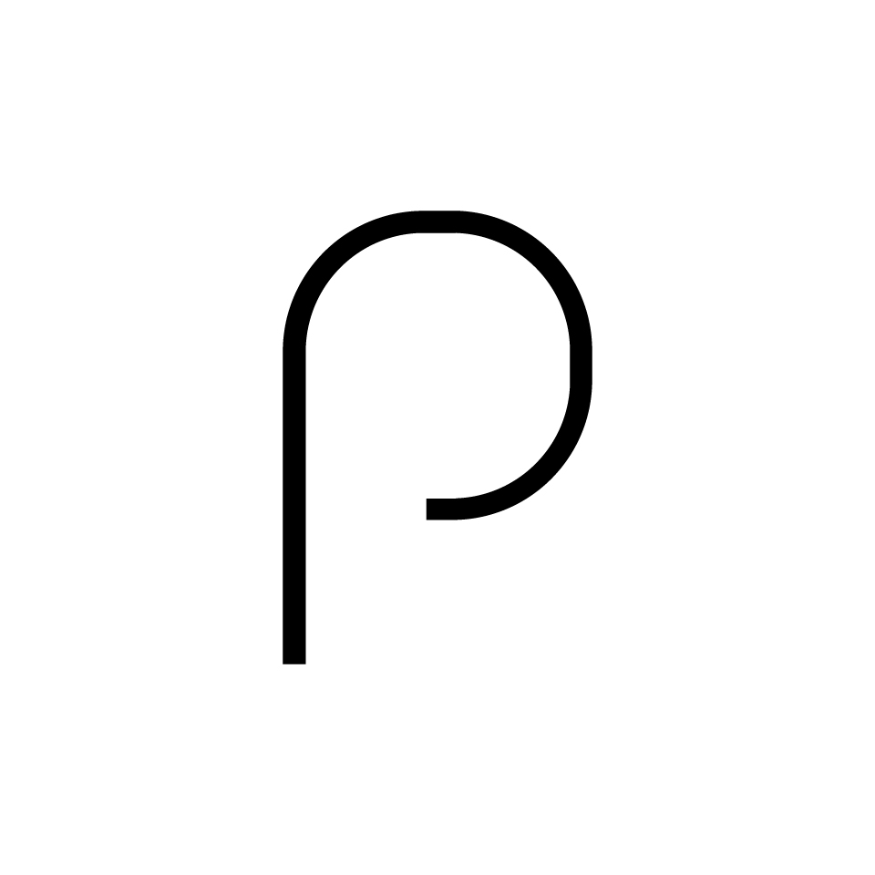 Artemide Alphabet of Light: lettera minuscola 'p' rappresentata come una linea nera minimalista su sfondo bianco