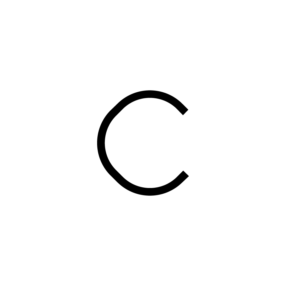 Artemide Alphabet of Light: lettera maiuscola C, design minimalista a cerchio aperto in nero su sfondo bianco