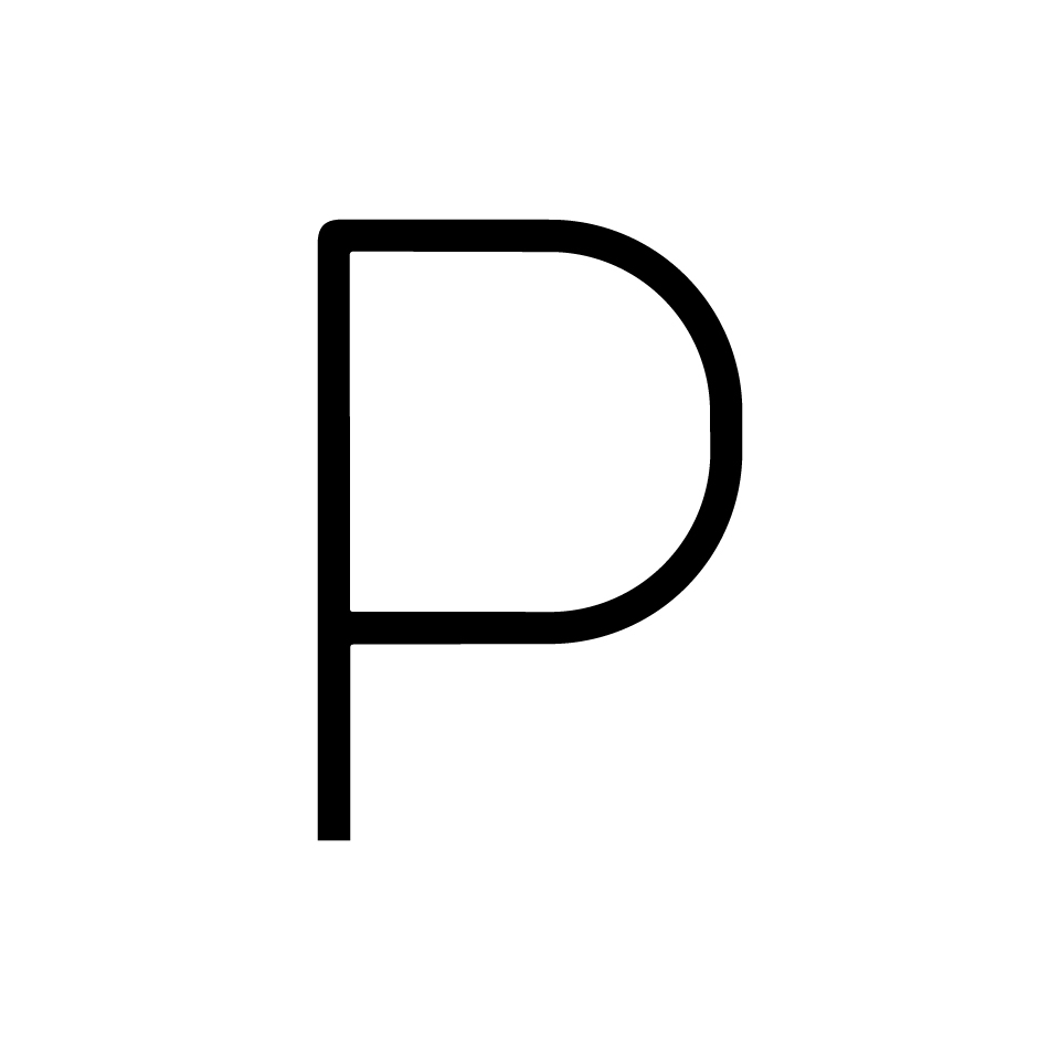 Artemide Alphabet of Light Mini: lettera maiuscola P, resa con linee nere sottili su sfondo bianco