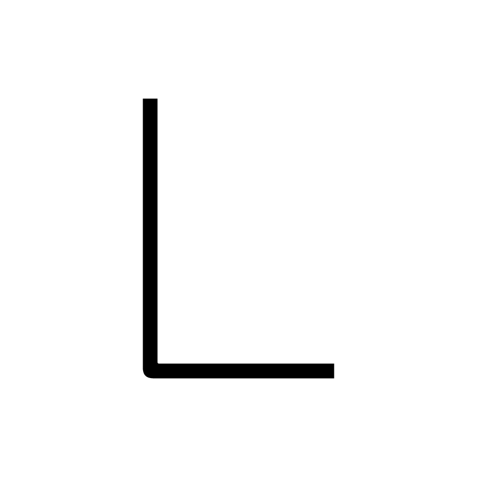 Artemide Alphabet of Light Mini: lettera L formata da due sottili barre luminose LED nere che si incontrano ad angolo retto