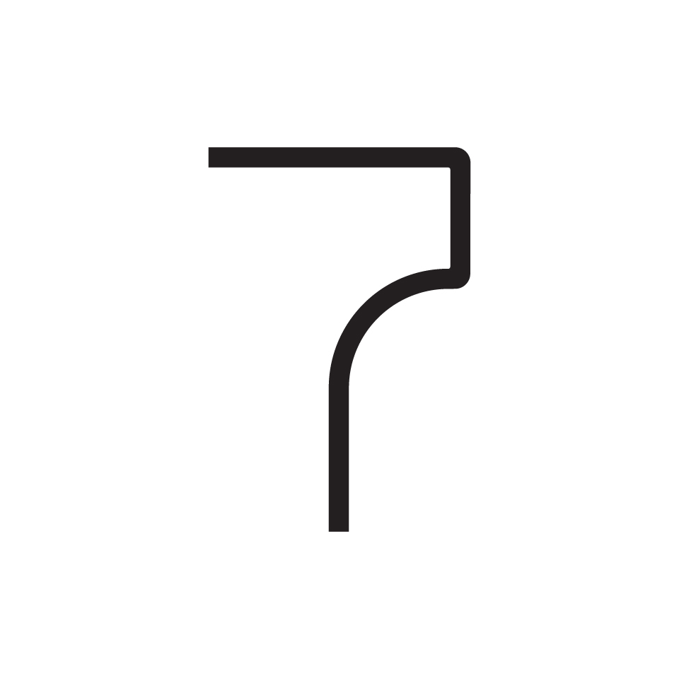 Artemide Alphabet of Light: numero 7, design minimalista a contorno nero con parte superiore dritta e gambo inferiore curvo