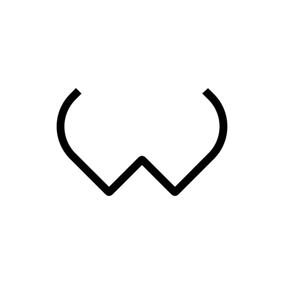 Artemide Alphabet of Light: lettera minuscola 'w' formata da linee curve e angolari in nero su sfondo bianco