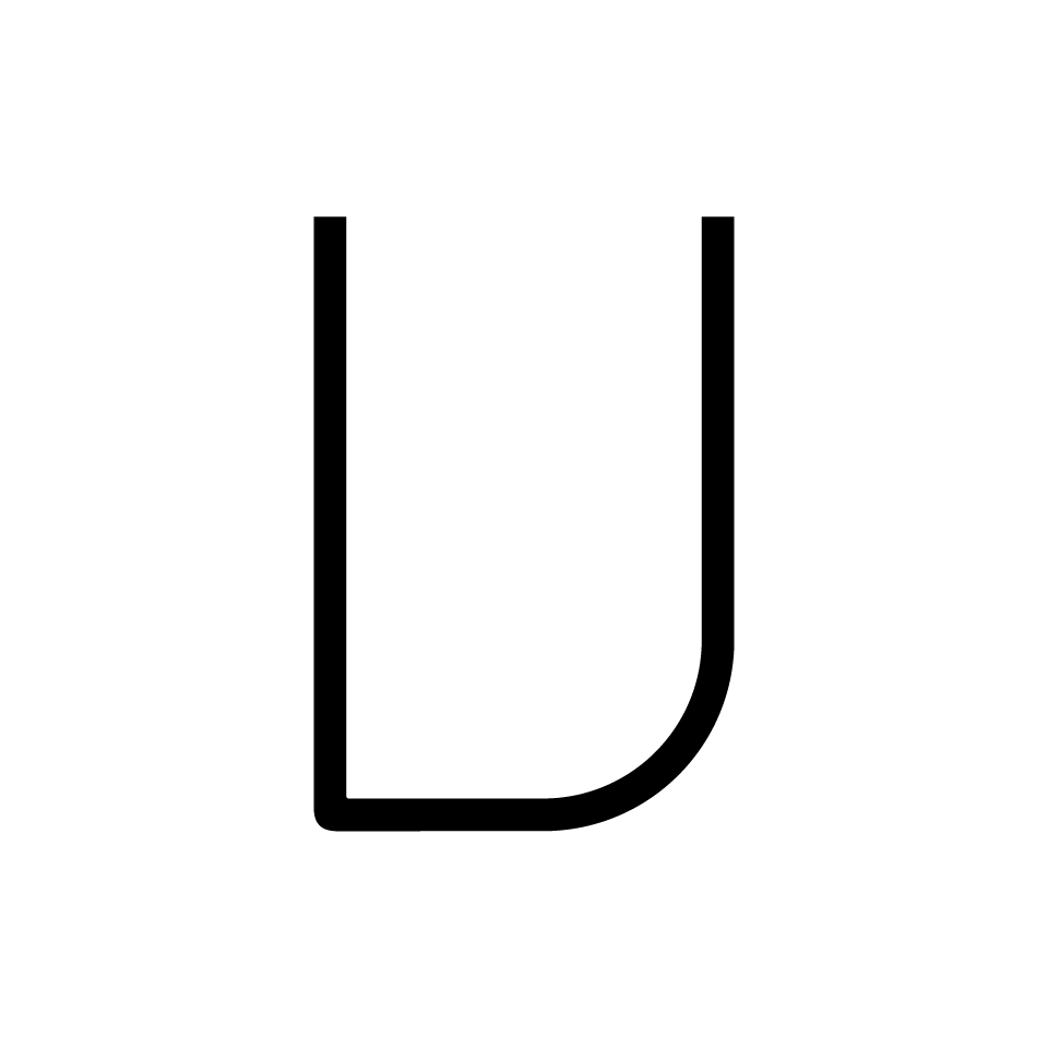 Artemide Alphabet of Light Mini: lettera U in nero, formata da due linee verticali collegate da una curva arrotondata in basso