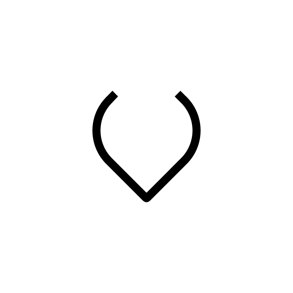 Artemide Alphabet of Light: lettera V, design minimalista a contorno nero che forma una V verso il basso con cime curve