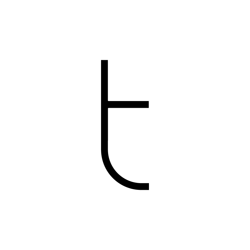 Artemide Alphabet of Light: lettera minuscola 't' in design minimalista nero per composizione luminosa modulare