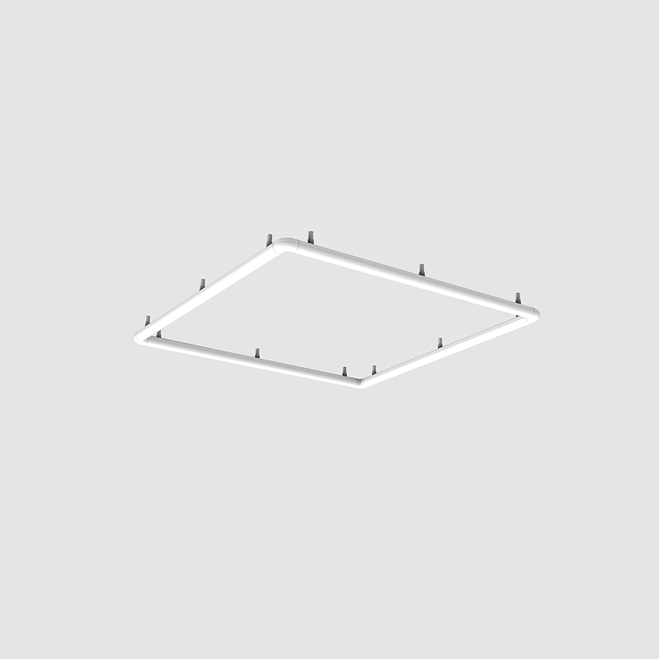Artemide Alphabet of Light Square recessed ceiling fixture, white square LED frame with mounting brackets, minimalist design