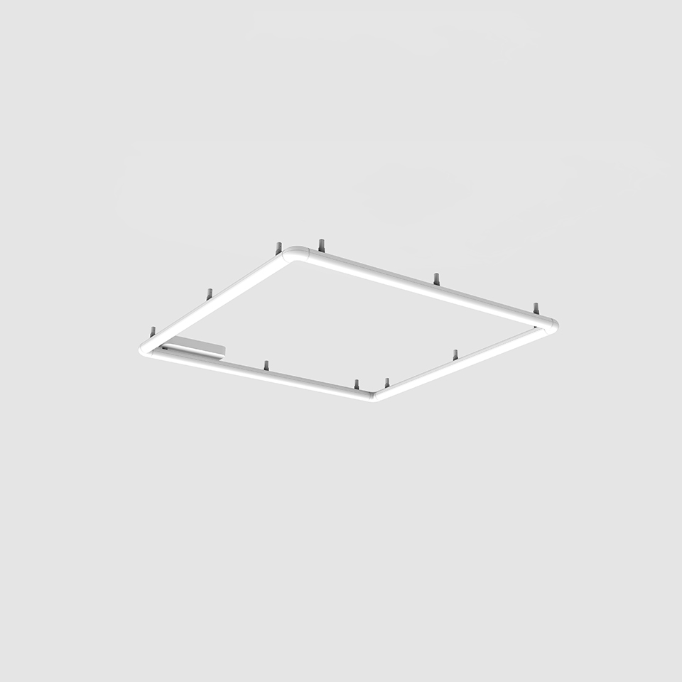 Artemide Alphabet of Light Square recessed ceiling lamp, white square LED frame with mounting brackets, minimalist design