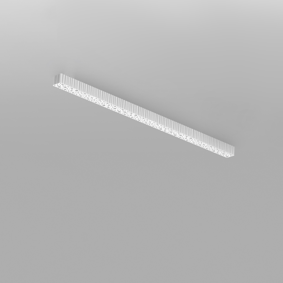 Artemide Calipso Linear Stand Alone: sottile barra LED bianca a soffitto con ottica a micro-lenti per un'illuminazione uniforme