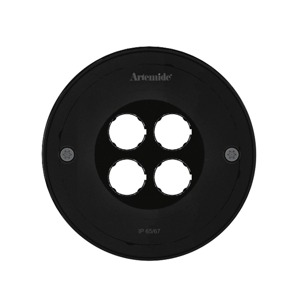 Artemide Ego 150 walk-over recessed floor light, black circular body with four LED apertures, IP65/67 rated