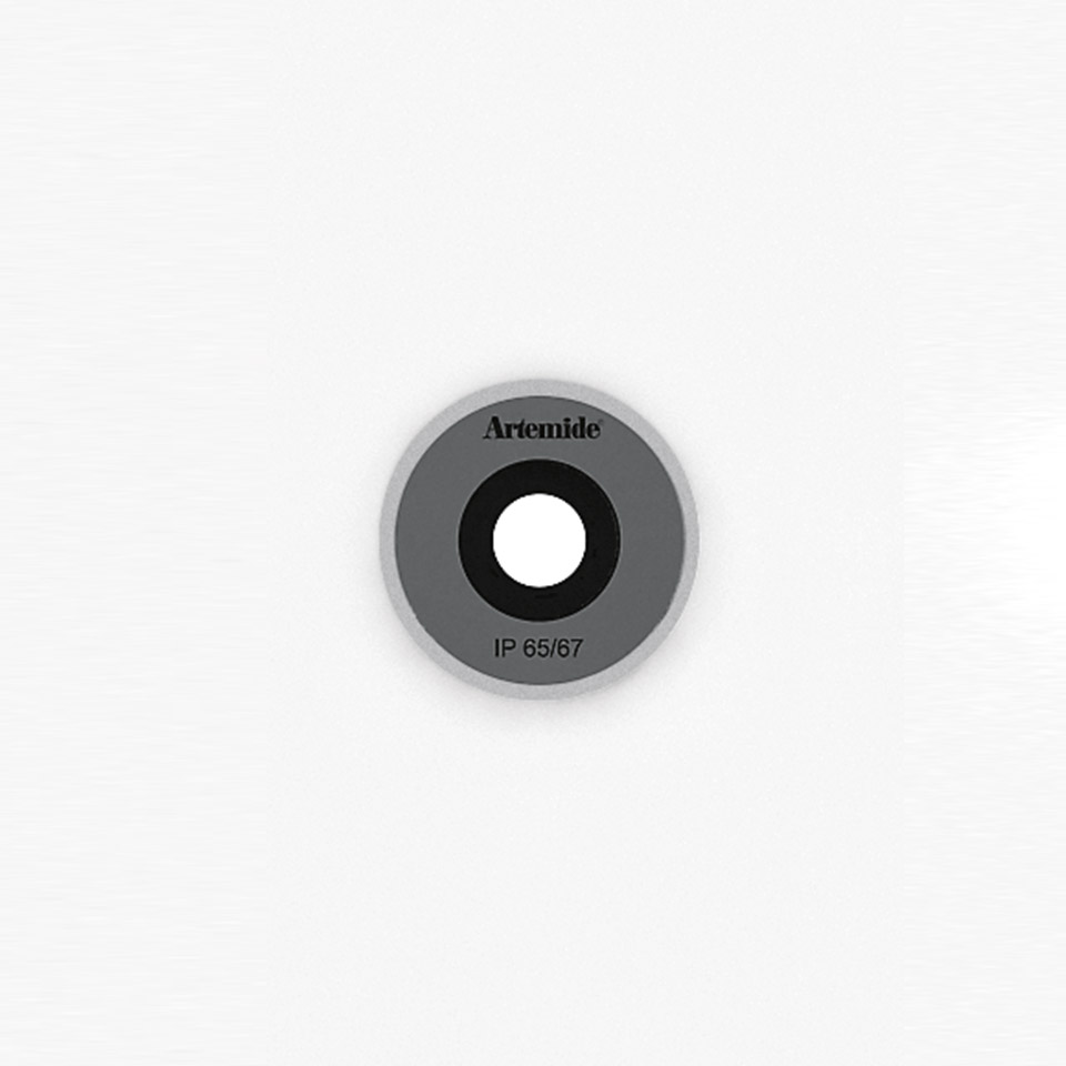 Artemide Ego 55 downlight flush trim ring in grey, circular design with central aperture, rated IP 65/67 for outdoor use