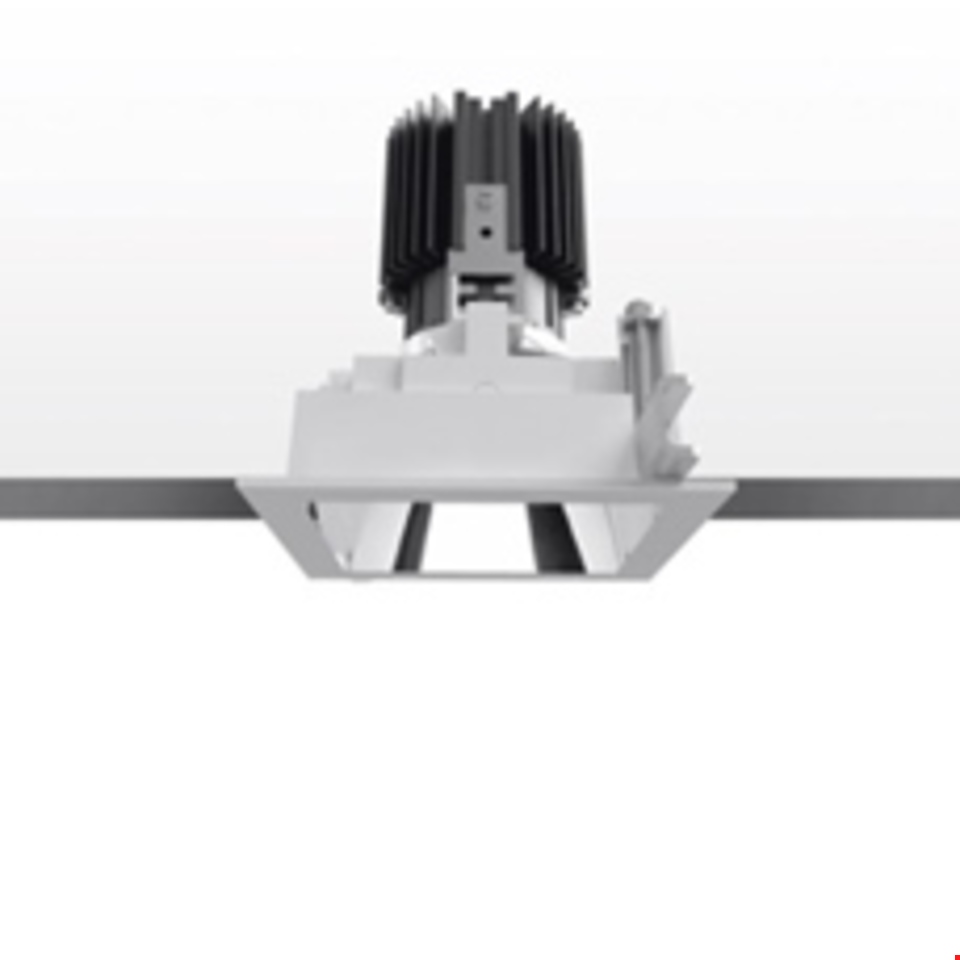 Artemide Everything 105 Trim square recessed LED downlight in white, with adjustable black heat sink module above ceiling