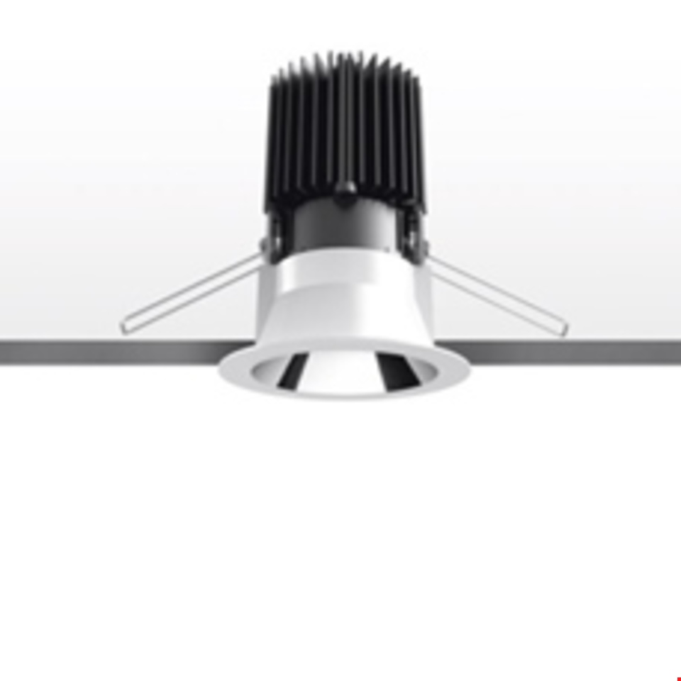 Artemide Everything 105 Trim recessed LED downlight with white round trim, chrome reflector, and black heat sink fins