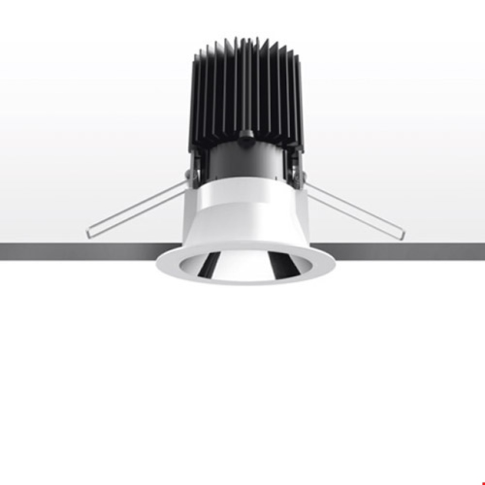 Artemide Everything 105 Trim recessed LED downlight with white round trim, chrome reflector, and black heat sink fins