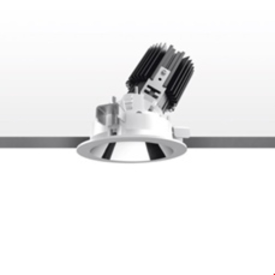 Artemide Everything 105 Trim recessed adjustable LED spotlight with chrome reflector and tilted black heat sink module