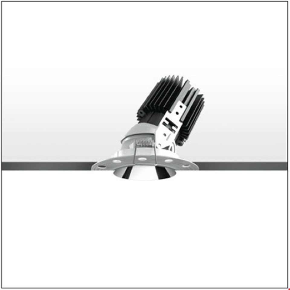 Faretto da incasso Artemide Everything 105 Trimless con modulo nero orientabile ad alette di raffreddamento e ghiera circolare bianca a filo soffitto