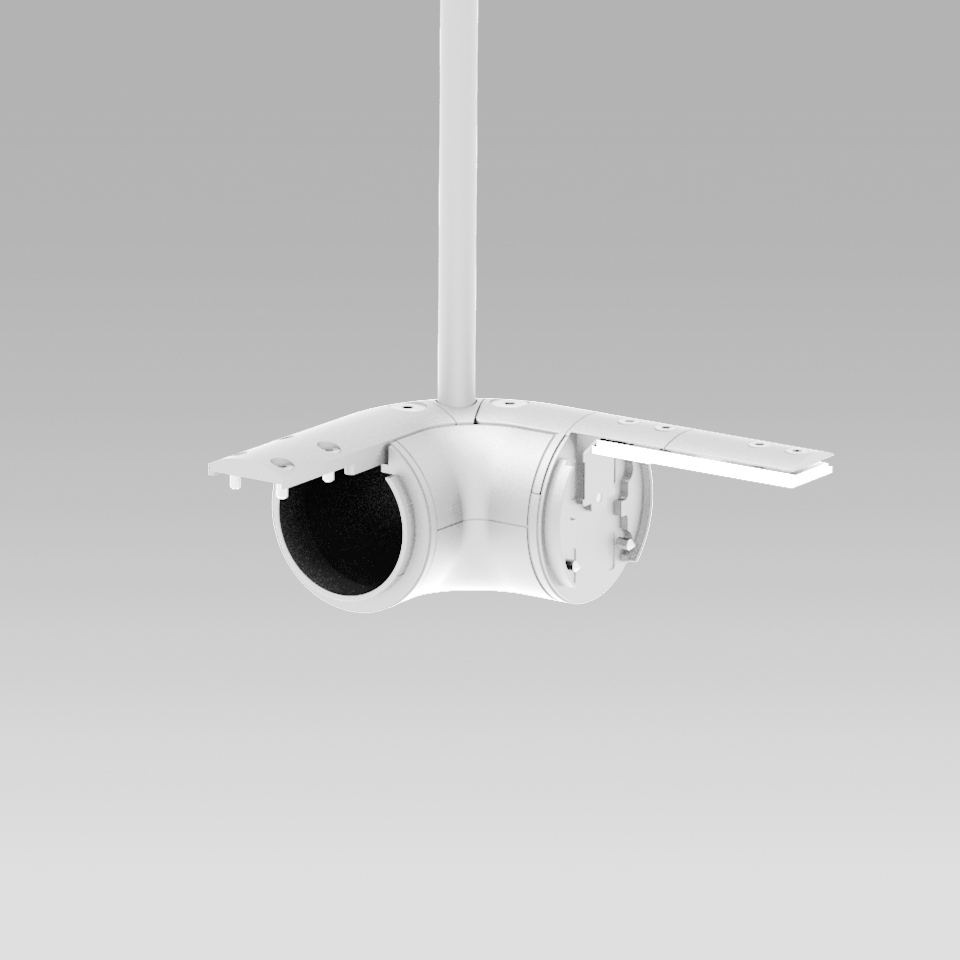 Artemide Gople System: modulo faretti da soffitto bianco con testa cilindrica orientabile e inserto nero anti-abbagliamento, installazione a sospensione